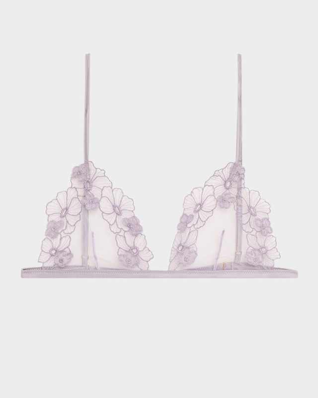 Violet Floral-Embroidered Lace Br